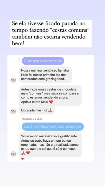 Depoimento de aluna sobre vendas de cestas