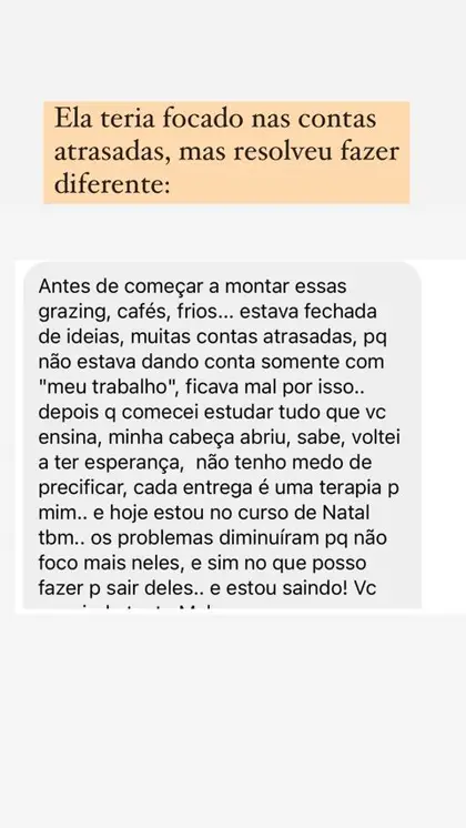 Depoimento de aluna sobre precificação